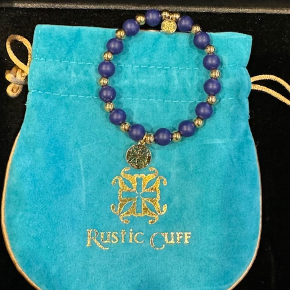 Rustic Cuff blue beaded bracelet